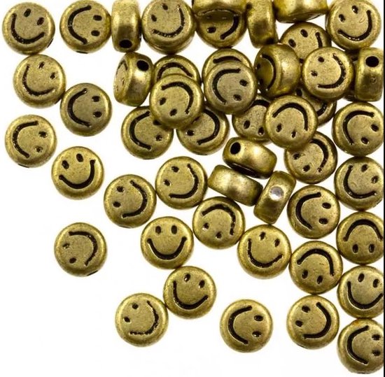 Letterkraal smiley - rond 7mm - goud zwart - 10 stuks