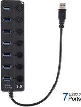 USB 3.0 Hub | 7 Poorten | 5Gbps | Externe Voeding | Blauw LED Licht | Zwart