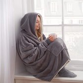 Sienna Oversized Hoodie - Deken Met Mouwen - Plaid - Fleece Hooded Blanket - TV Deken - Grijs