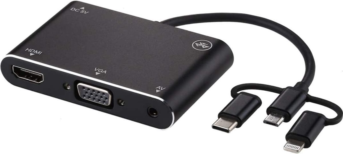 3 in 1 Geschikt voor: Lightning iPhone iPad + Micro USB + USB-C Type-C naar AV + HDMI + VGA 15 Pin HD Display Player Adapter kabel Converter met Audio