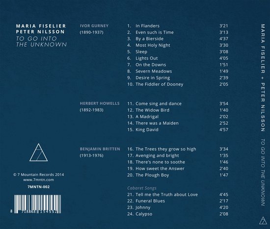 Achterkant albumhoes 'To Go Into The Unknown' met tracklist, artiesten, titels, speelduur en labelinformatie.