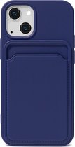 Hoesje Pasjeshouder geschikt voor iPhone 13 Blauw - Siliconen Case Back Cover