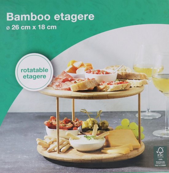 Relaxdays etagère 3 laags - serveerschaal leisteen - serveerset - H x D