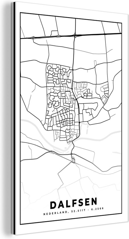 Wanddecoratie Metaal - Aluminium Schilderij Industrieel - Kaart - Dalfsen - Zwart - Wit - 20x30 cm - Dibond - Foto op aluminium - Industriële muurdecoratie - Voor de woonkamer/slaapkamer
