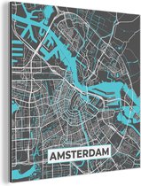 Décoration murale Métal - Peinture Aluminium - Carte - Amsterdam - Grijs - Blauw - 20x20 cm - Dibond - City Map
