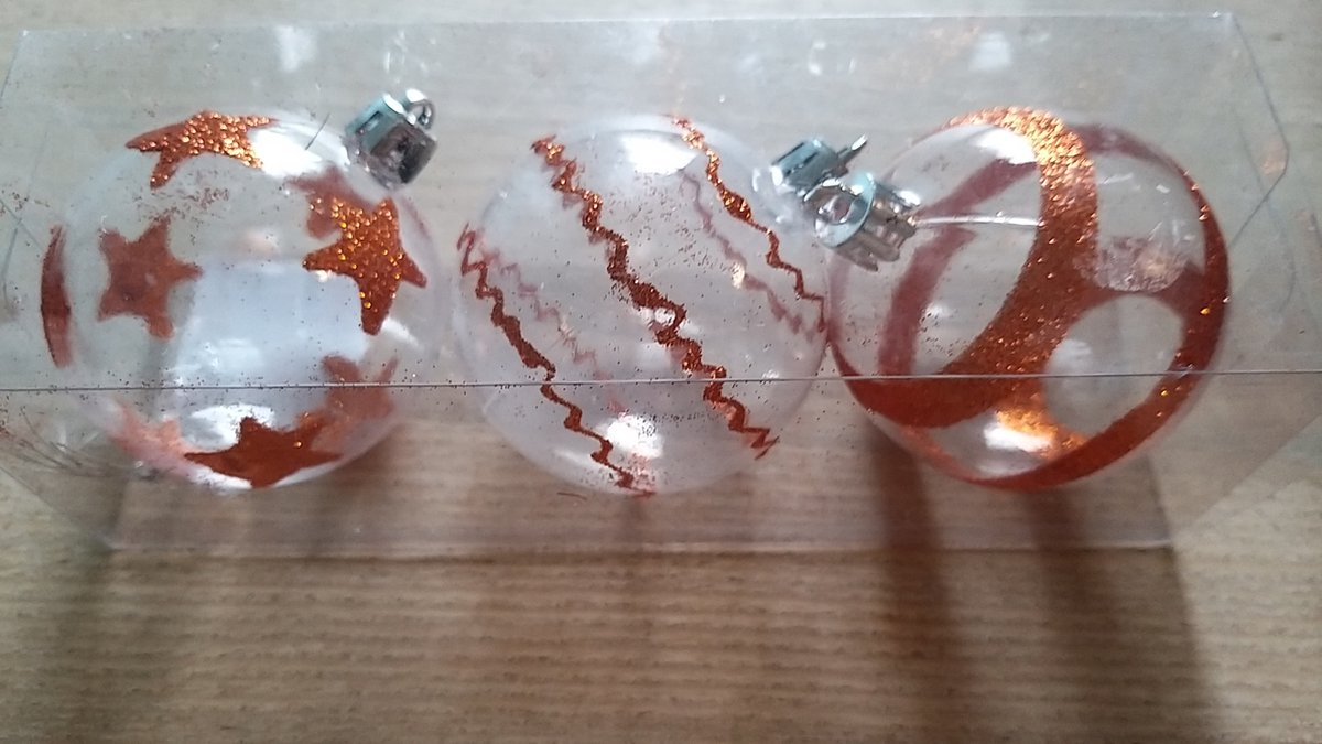 Kerstballen doorzichtig - Brons - Kunststof - Set van 3