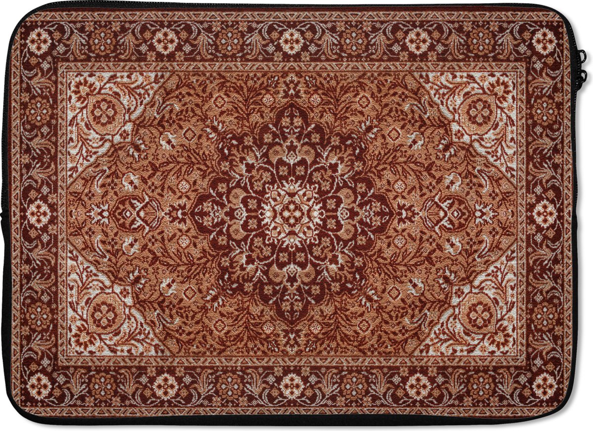 Laptophoes 13 inch - Perzisch Tapijt - Vloerkleed - Mandala - Bruin - Laptop sleeve - Binnenmaat 32x22,5 cm - Zwarte achterkant