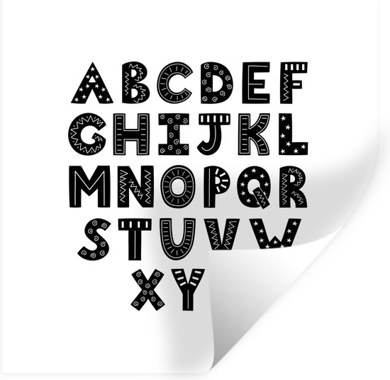 Muurstickers - Sticker Folie - Illustratie alfabet met versierde en zwarte letters - 120x120 cm - Plakfolie - Muurstickers Kinderkamer - Zelfklevend Behang XXL - Zelfklevend behangpapier - Stickerfolie