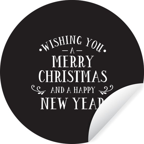 Citation de Noël Je vous souhaite un joyeux Noël sur fond noir Sticker papier peint cercle mural - ⌀ 120 cm - peinture ronde - cercle papier peint - cercle mural - cercle vivant - autocollant & coupe ronde