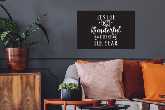 Sticker Muursticker Citations de Noël - Citation de Noël C'est la plus belle période de l'année sur fond noir - 60x40 cm - film adhésif autocollant - sticker mural repositionnable