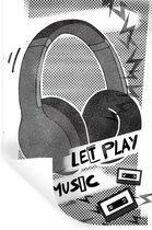 Muurstickers - Sticker Folie - Zwart-wit vintage poster met een koptelefoon - 40x60 cm - Plakfolie - Muurstickers Kinderkamer - Zelfklevend Behang - Zelfklevend behangpapier - Stickerfolie