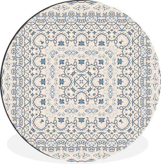 WallCircle - Wandcirkel - Muurcirkel - Perzisch Tapijt - Vloerkleed - Patronen - Blauw - Aluminium - Dibond - ⌀ 140 cm - Binnen en Buiten