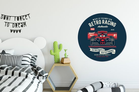 WallCircle - Wandcirkel ⌀ 90 - Auto - Racebaan - Vintage - Ronde schilderijen woonkamer - Wandbord rond - Muurdecoratie cirkel - Kamer decoratie binnen - Wanddecoratie muurcirkel - Woonaccessoires