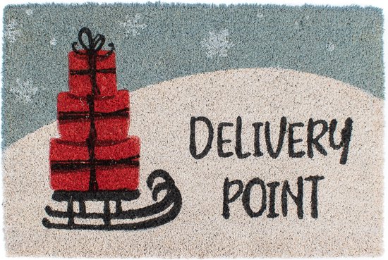 Paillasson - Paillasson - Tapis de Noël - Noël avec traîneau Point de livraison - 60cm x 40cm x 1.5cm (LxlxH) - Rouge, blanc et noir