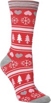 Kerst sokken dames - Kerstsokken - gestreept - print kerstboom - 36-40 - rood / wit