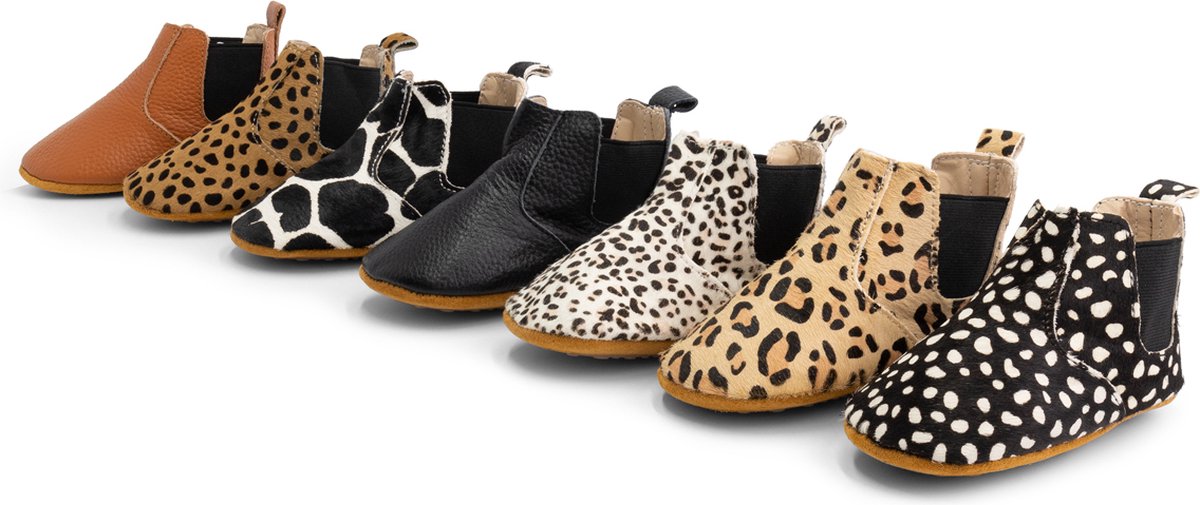 Supercute enkelaarsjes Chelseaboots dierenprint zwart met ecru stipjes 6 tot 12 maanden maat 19