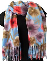 Lange Warme Sjaal - Bloemenprint - Blauw - 180 x 70 cm