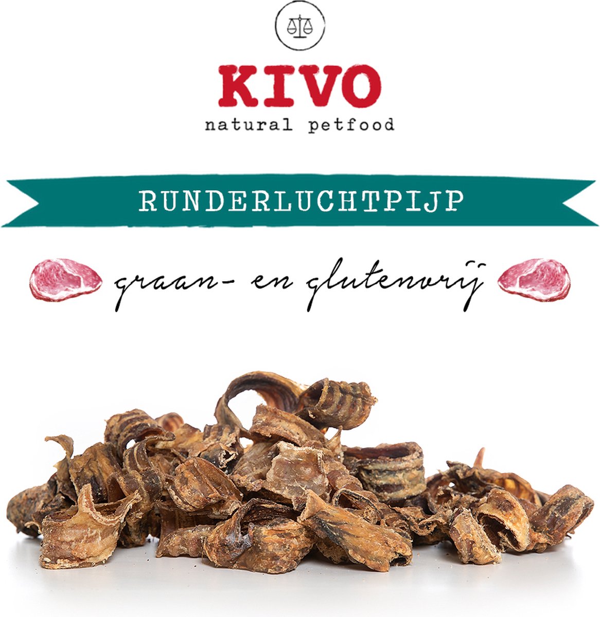 Kivo Petfood Hondensnack Runderluchtpijp gezaagd 350 gram - Graanvrij en Glutenvrij