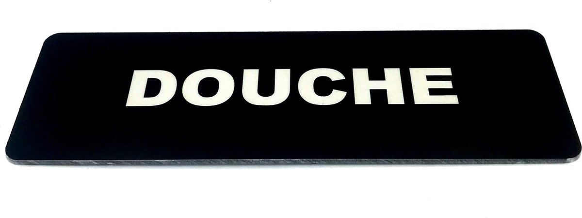 Deurbordje met tekst Douche - 150 x 50 mm (incl. dubbelzijdige tape) - zwart / wit | Geborstelde RVS-look toplaag | Gratis Verzending