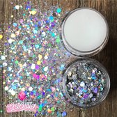 GetGlitterBaby® - Biologische / Biologisch afbreekbare Zilveren Chunky Festival Glitters voor Lichaam en Gezicht Jewels / Biodegradable Face Body Glittergel - Zilver en Glitter Gel Balm HuidLijm