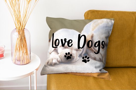 BAGEYOU Dog's Love to You Sierkussenhoes Kussen Labradoodle Puppy Blazen Kusjes Liefde Harten Woondecoratie Katoen Linnen Huisdier Kussensloop 18 x 18 Inch