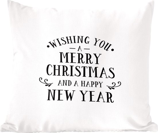 Sierkussens - Kussentjes Woonkamer - 60x60 cm - Kerst quote "Wishing you a merry Christmas" met een witte achtergrond - Kerstversiering - Kerstdecoratie voor binnen - Woonkamer