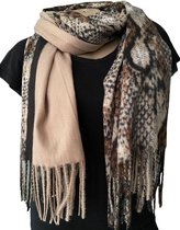 Lange Warme Dames Sjaal - Slangenprint - khaki - 180 x 70 cm (ML2)