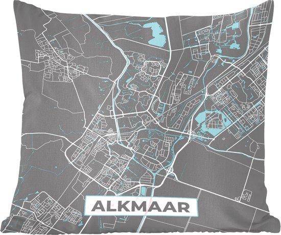 Coussins Coussins décoratifs - Oreillers Salon - 40x40 cm - Carte - Alkmaar - Grijs - Blauw - Plan de la ville