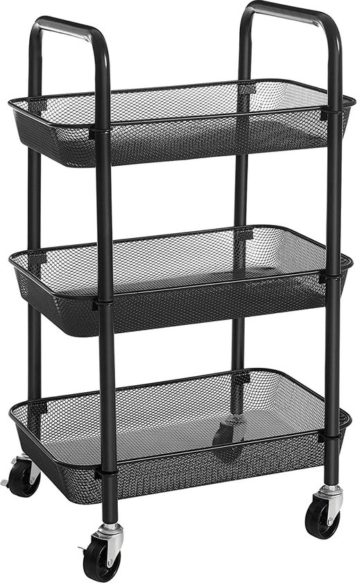 IN.HOMEXL  Dixon Keukentrolley Metaal - Opbergtrolley 3 etages - Serveerwagen - Serveerwagen keuken - Kantoor - Badkamer - Zwart - 41 x 32.5 x 67 cm