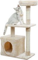 Kamyra® Luxe Krabpaal voor Katten - Kattenmand/Kattenplank - van Hout en Sisal - 3 Verdiepingen - Beige 85cm hoog