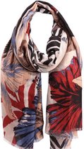 Dames sjaal lang met bloemenprint 190cm/92cm beige/khaki