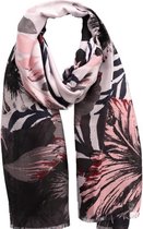 Dames sjaal lang met bloemenprint 190cm/92cm grijs