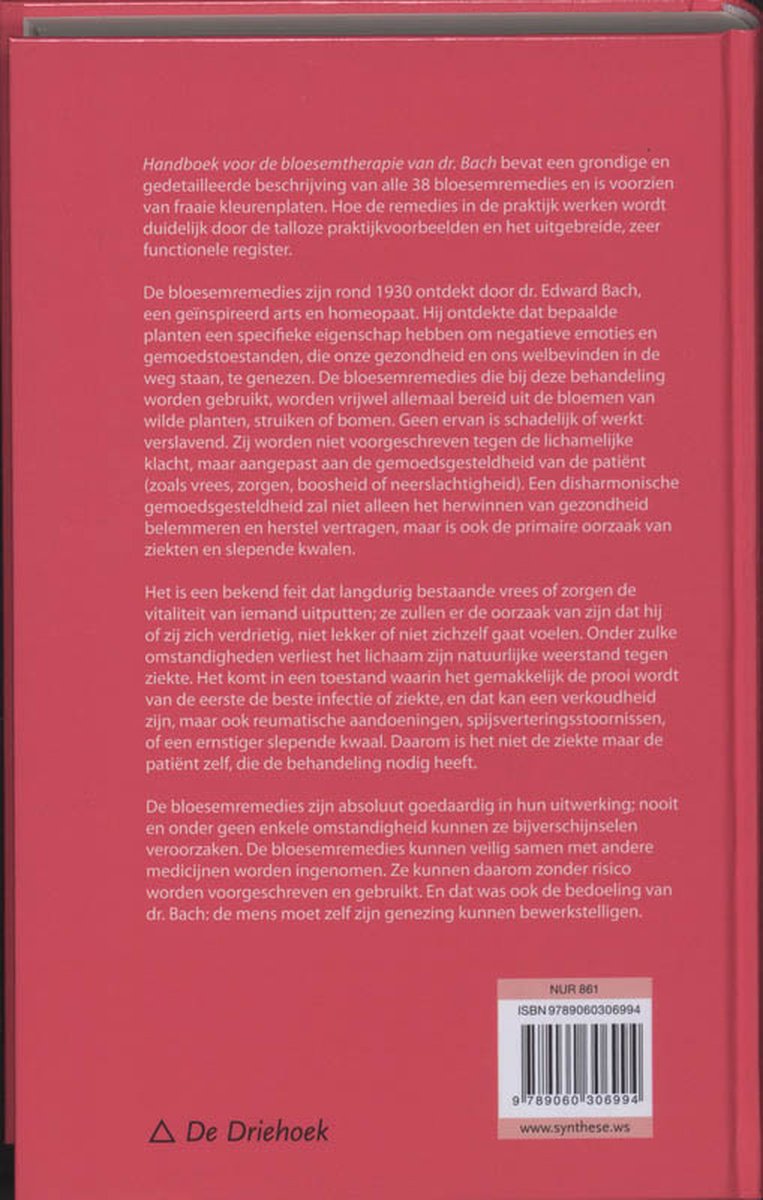Handboek voor de bloesemtherapie van dr. Bach - back cover
