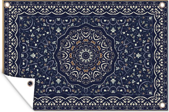Tuindecoratie Perzisch Tapijt - Mandala - Vloerkleed - Blauw - 60x40 cm - Tuinposter - Tuindoek - Buitenposter