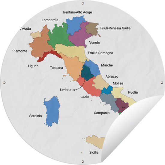 Tuincirkel Landkaart - Italië - Regio - 60x60 cm - Ronde Tuinposter - Buiten