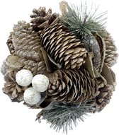 Kerstkrans bal - Frosty pinecune | ø 16 cm | Decoratieve en goed gevulde Kerstbal met natuurlijke materialen en witte details | Wit