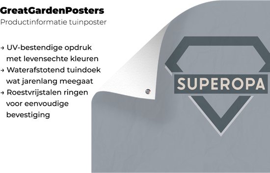 Tuinposter 60x40 cm - Tuindecoratie Superopa - Quotes - Opa - Spreuken - Poster voor in de tuin - Buiten decoratie - Schutting tuinschilderij - Tuindoek muurdecoratie - Wanddecoratie balkondoek