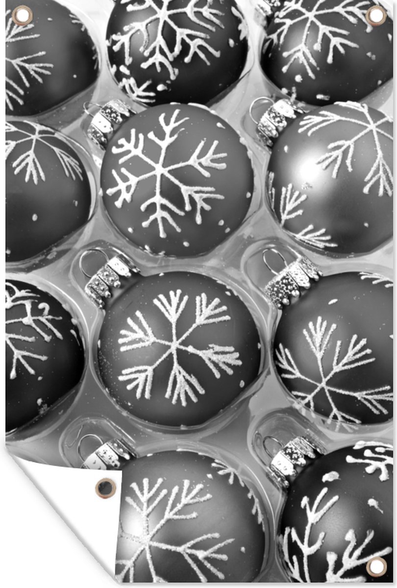 Kerst ornamenten in zwart-wit op tuinposter van 80x120 cm - Tuinposters buiten - GreatGardenPosters