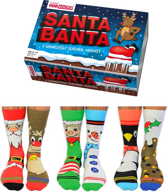 kerstsokken - Oddsocks Santa Banta - Cadeaudoos met 6 verschillende kerst sokken - maat 39-46