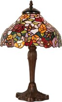 Tiffany Tafellamp Ø 26*40 cm E14/max 1*40W Bruin, Rood, Groen, Wit Glas in lood Bloemen Tiffany Bureaulamp Tiffany Lampen