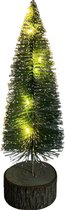 Tafel kerstboom met LED verlichting van Naturn Christmas | ø 8 x 25 cm | Decoratieve mini kerstboom met LED verlichting rondom en houten voet | Groen