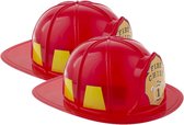 2x stuks rode plastic brandweerhelm voor volwassenen - Carnaval verkleed hoeden