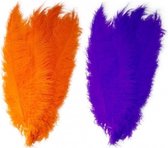 4x stuks grote veer/veren/struisvogelveren 2x paars en 2x oranje van 50 cm - Decoratie sierveren
