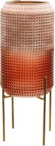 Windlicht oud roze 14X14XH26CM metaal-glas
