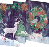 2 Pakjes van 5 Kerstkaarten Dieren in het bos, Roger la Borde, 3 slag en uitgestanste luxe kerstkaarten Animals in woods