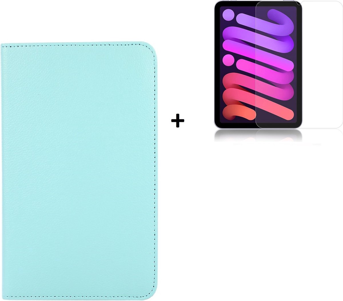 Hoesje iPad Mini 6 2021 - Screenprotector iPad Mini 6 2021 - 8.3 inch - Tablet Cover Book Case Turquoise + Tempered Glass