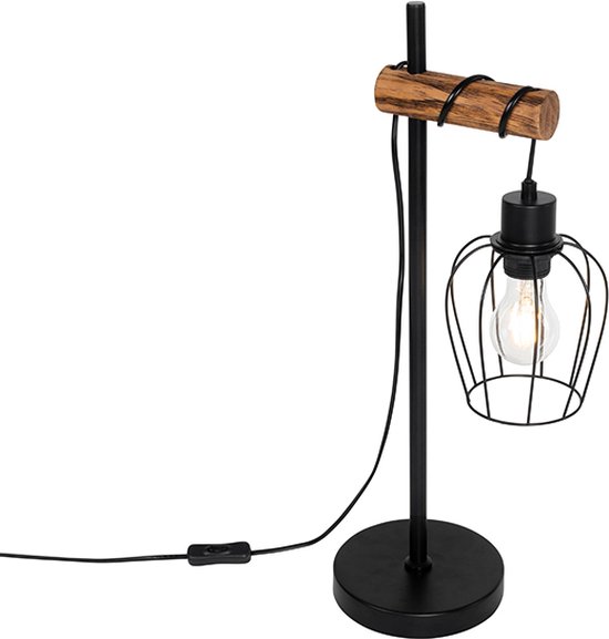 QAZQA stronk - Landelijke Tafellamp - 1 lichts - H 55.4 cm - Zwart - Woonkamer | Slaapkamer | Keuken