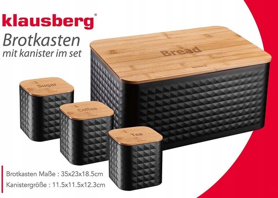 Top Choice - Broodtrommel - zwart - vierkant - 39.5 x 21.5 x 17 cm