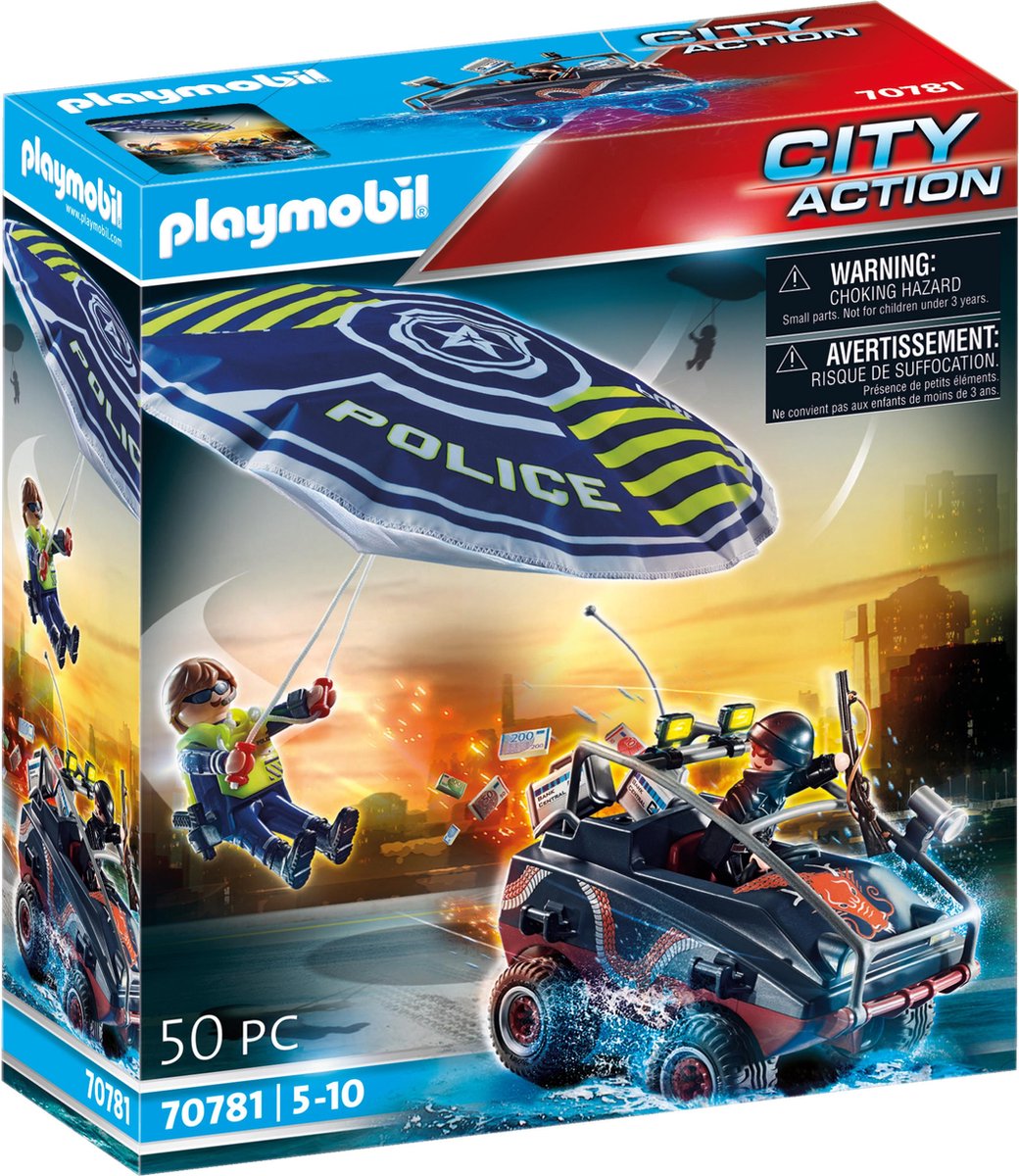 PLAYMOBIL City Action Politieparachute: achtervolging van het amfibievoertuig - 70781