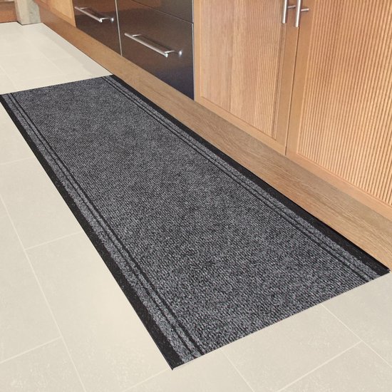 JYG Vloerkleed Club - Keukenloper - Keukenmat - Anti Slip - 66x1500cm - Grijs